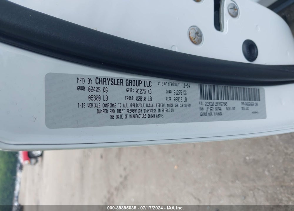 2015 DODGE CHALLENGER R/T SCAT PACK VIN: 2C3CDZFJ8FH727949