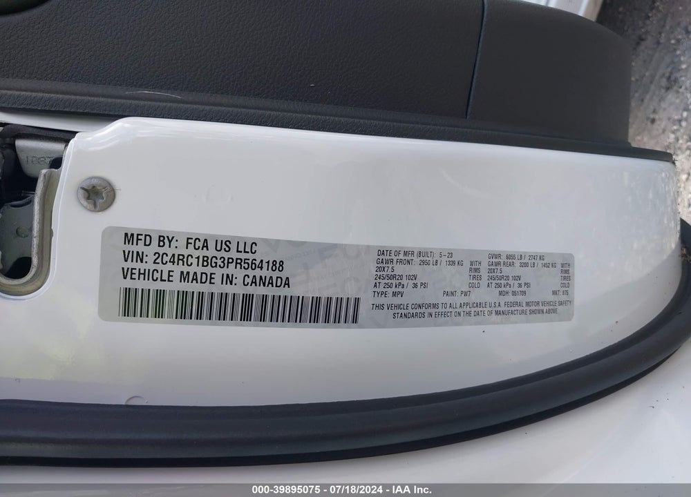 2023 CHRYSLER PACIFICA TOURING L VIN: 2C4RC1BG3PR564188