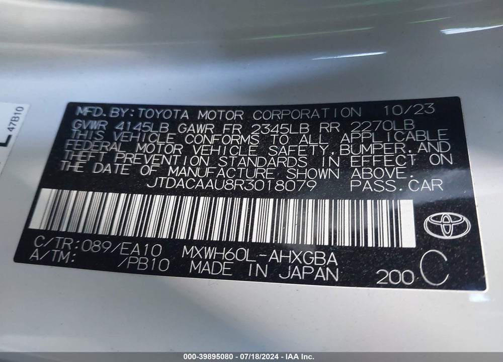 2024 TOYOTA PRIUS XLE VIN: JTDACAAU8R3018079