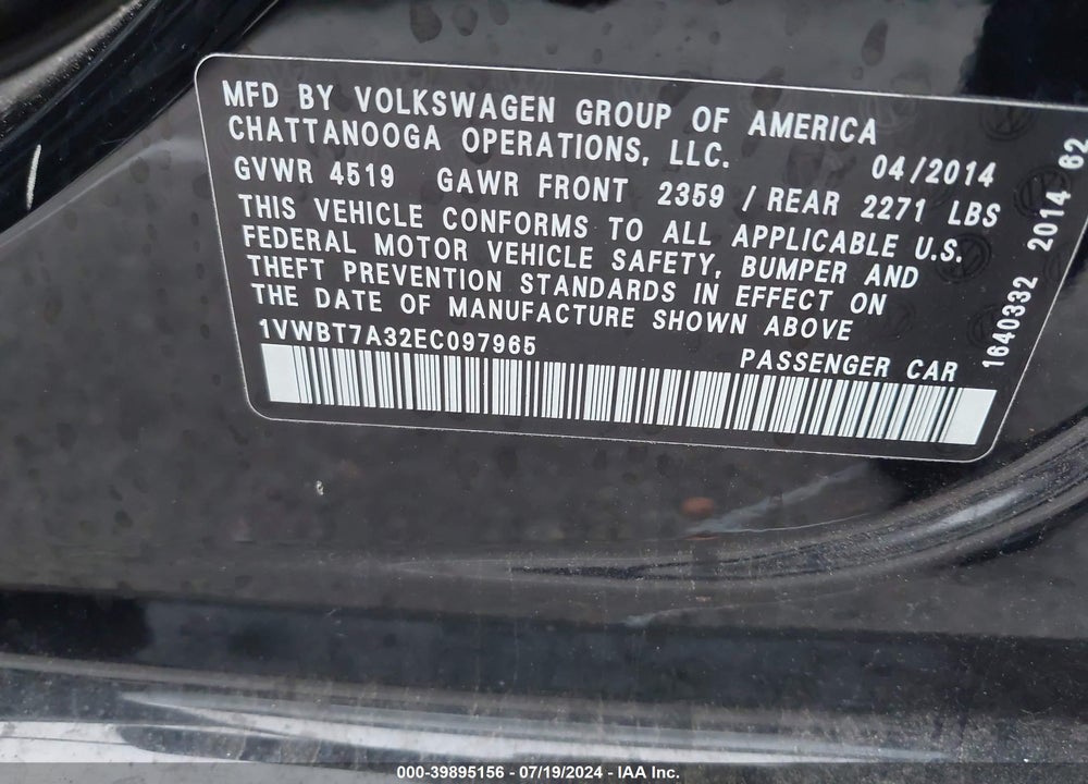 2014 VOLKSWAGEN PASSAT 1.8T SE VIN: 1VWBT7A32EC097965