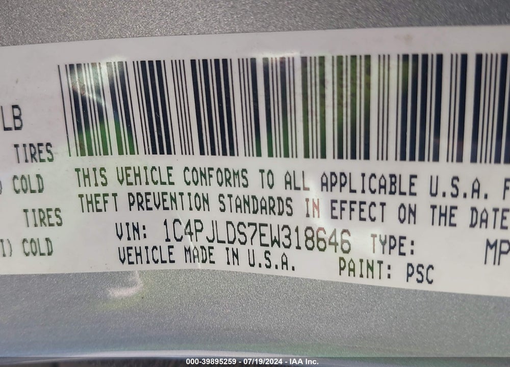 2014 JEEP CHEROKEE LIMITED VIN: 1C4PJLDS7EW318646