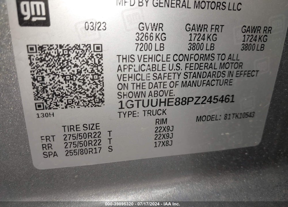 2023 GMC SIERRA 1500 DENALI ULTIMATE VIN: 1GTUUHE88PZ245461