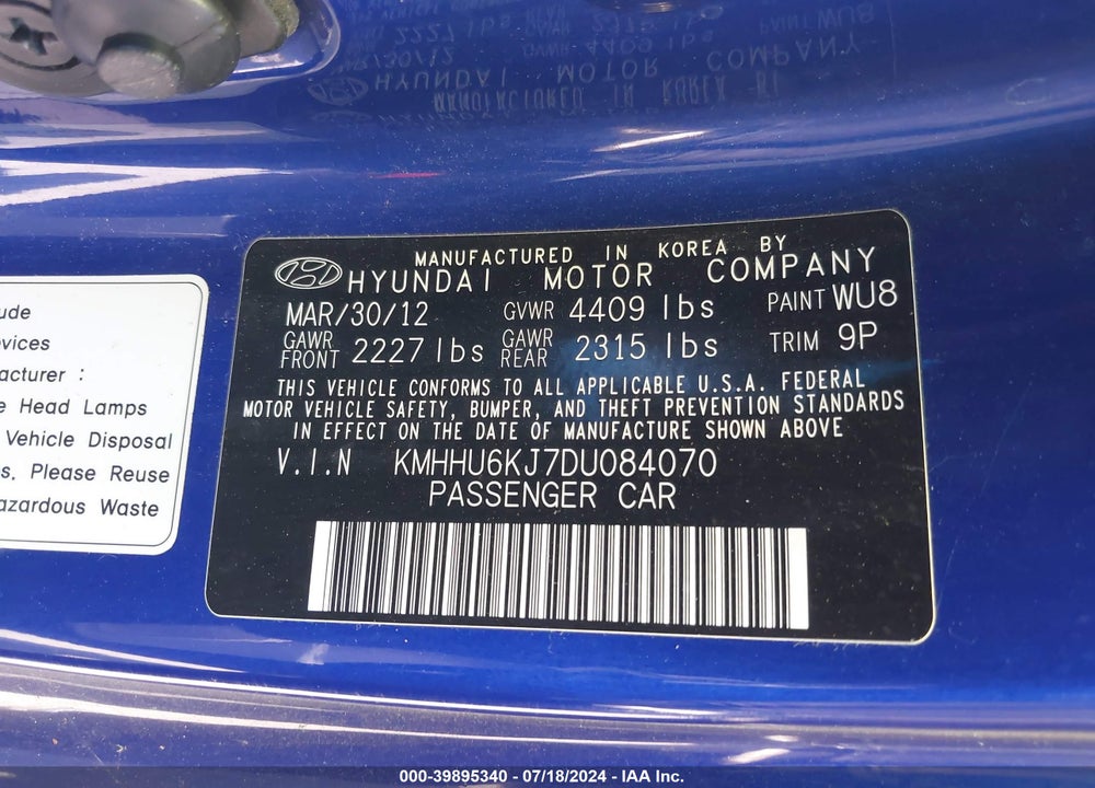 2013 HYUNDAI GENESIS 3.8 TRACK VIN: KMHHU6KJ7DU084070