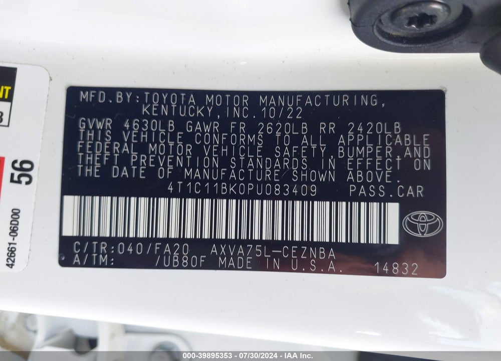 2023 TOYOTA CAMRY LE VIN: 4T1C11BK0PU083409