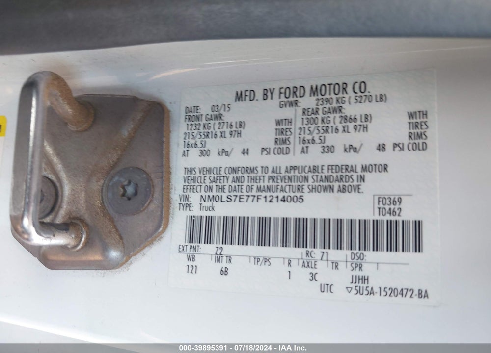 2015 FORD TRANSIT CONNECT XL VIN: NM0LS7E77F1214005