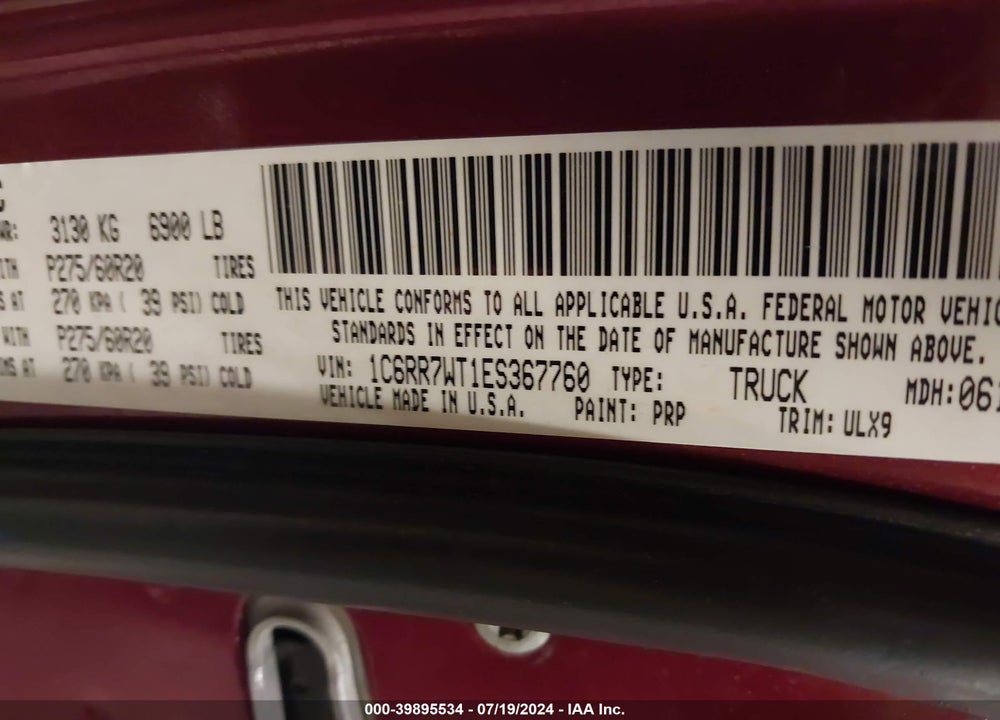 2014 RAM 1500 LONGHORN LIMITED VIN: 1C6RR7WT1ES367760