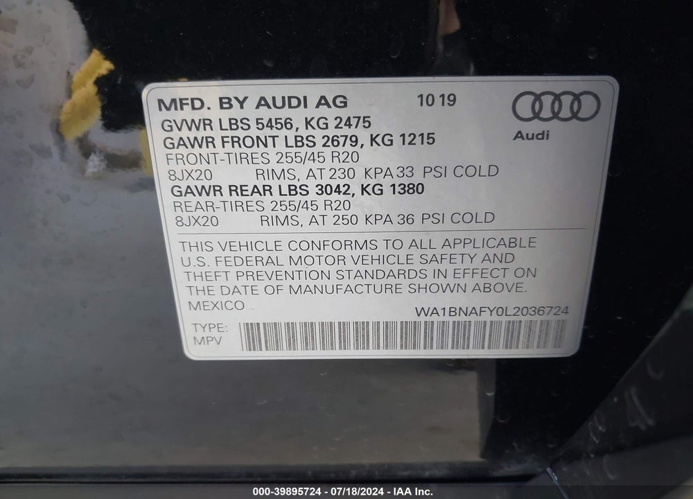 2020 AUDI Q5 PREMIUM PLUS 45 TFSI QUATTRO S TRONIC VIN: WA1BNAFY0L2036724