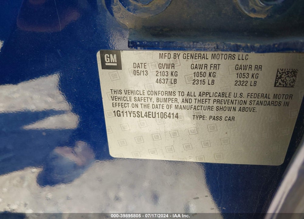 2014 CHEVROLET IMPALA 1LS VIN: 1G11Y5SL4EU106414