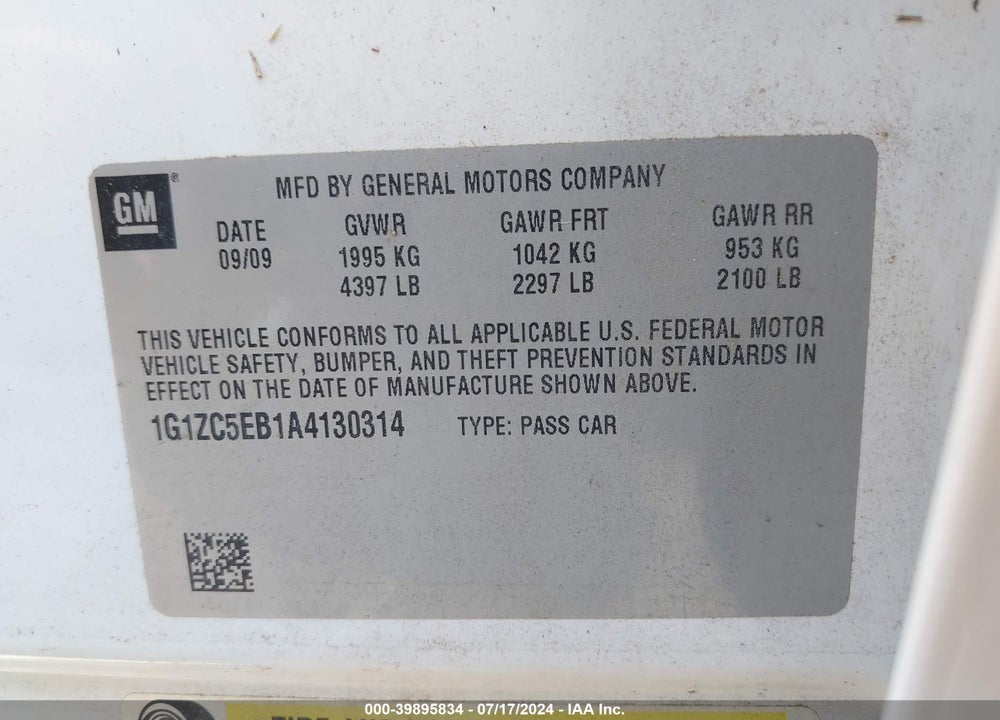 2010 CHEVROLET MALIBU LT VIN: 1G1ZC5EB1A4130314
