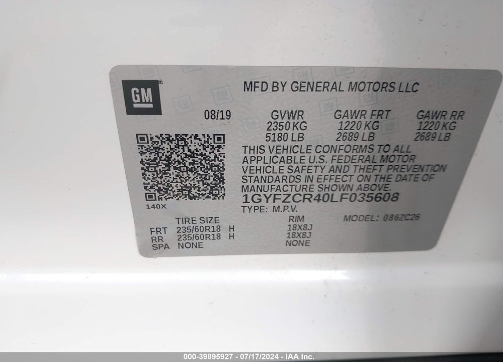 2020 CADILLAC XT4 FWD PREMIUM LUXURY VIN: 1GYFZCR40LF035608