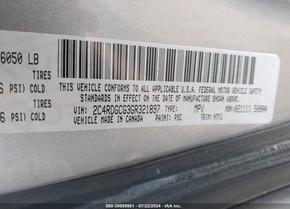 2016 DODGE GRAND CARAVAN SXT VIN: 2C4RDGCG3GR321897
