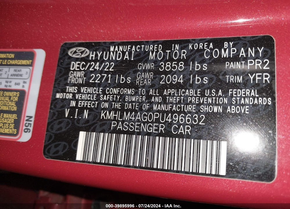 2023 HYUNDAI ELANTRA SEL VIN: KMHLM4AG0PU496632