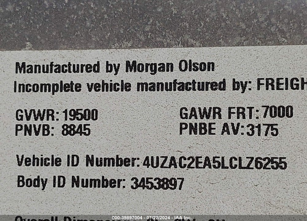2020 FREIGHTLINER MT45G VIN: 4UZAC2EA5LCLZ6255