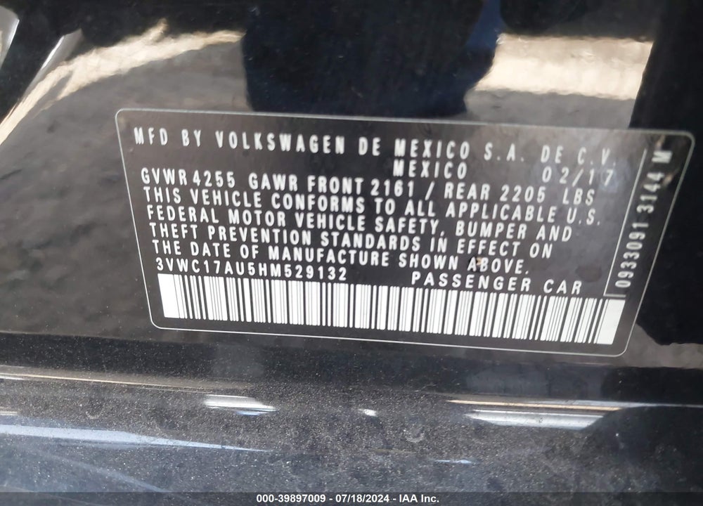 2017 VOLKSWAGEN GOLF SPORTWAGEN TSI S/TSI SE/TSI SEL VIN: 3VWC17AU5HM529132