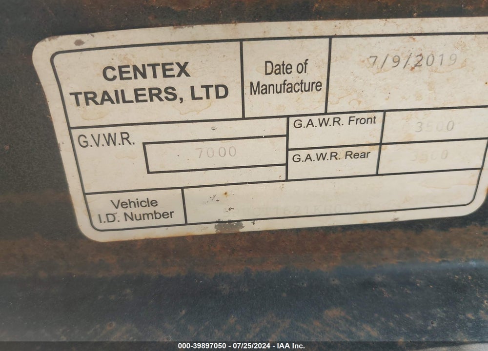 2019 LANDSCAPE TRAILER OTHER VIN: 5RHCT1621KH003067