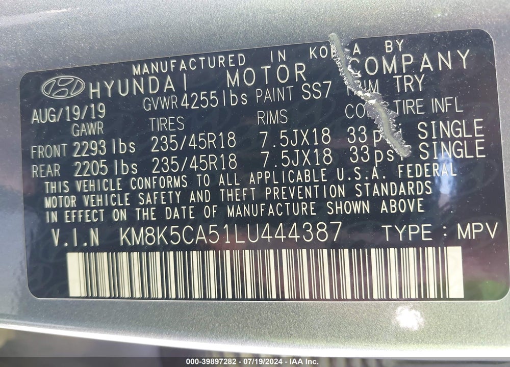 2020 HYUNDAI KONA ULTIMATE VIN: KM8K5CA51LU444387