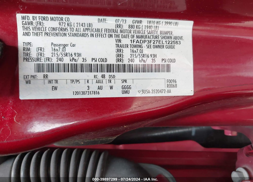 2014 FORD FOCUS SE VIN: 1FADP3F27EL122583