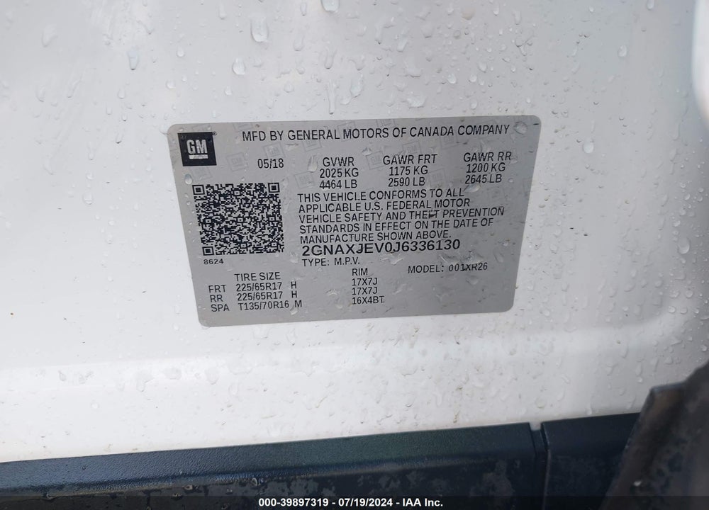 2018 CHEVROLET EQUINOX VIN: 2GNAXJEV0J6336130
