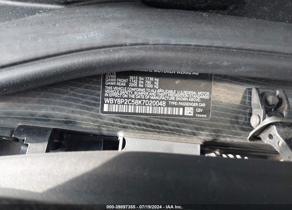 2019 BMW I3 120AH VIN: WBY8P2C58K7D20048