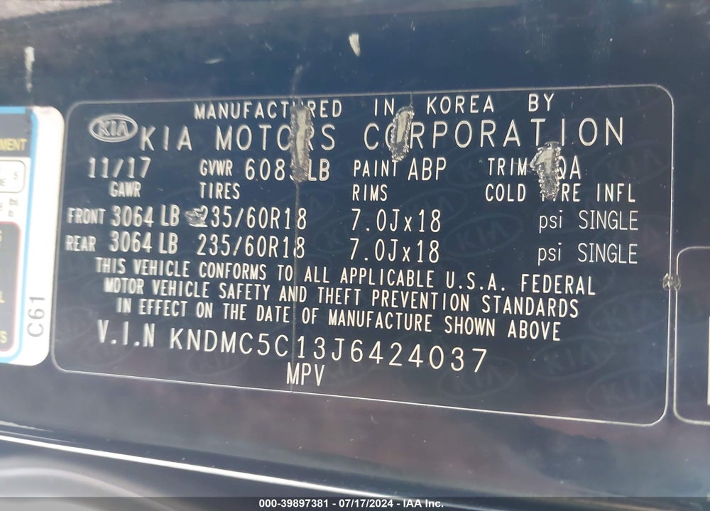 2018 KIA SEDONA SX VIN: KNDMC5C13J6424037