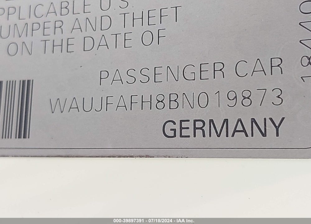 2011 AUDI A5 2.0T PREMIUM VIN: WAUJFAFH8BN019873
