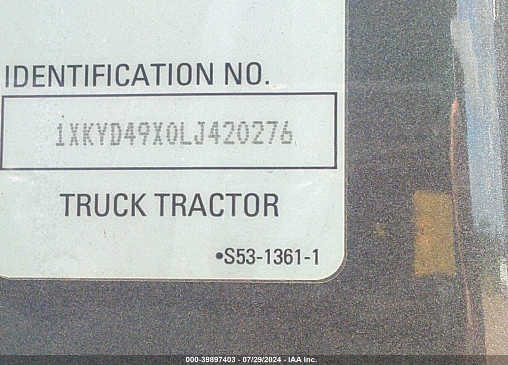 2020 KENWORTH T680 VIN: 1XKYD49X0LJ420276