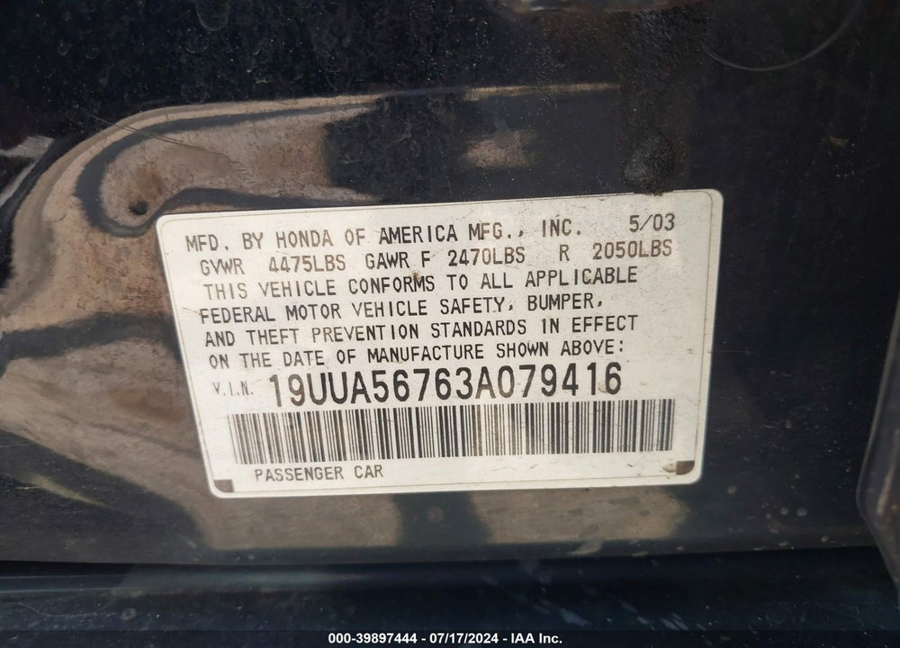 2003 ACURA TL 3.2 VIN: 19UUA56763A079416