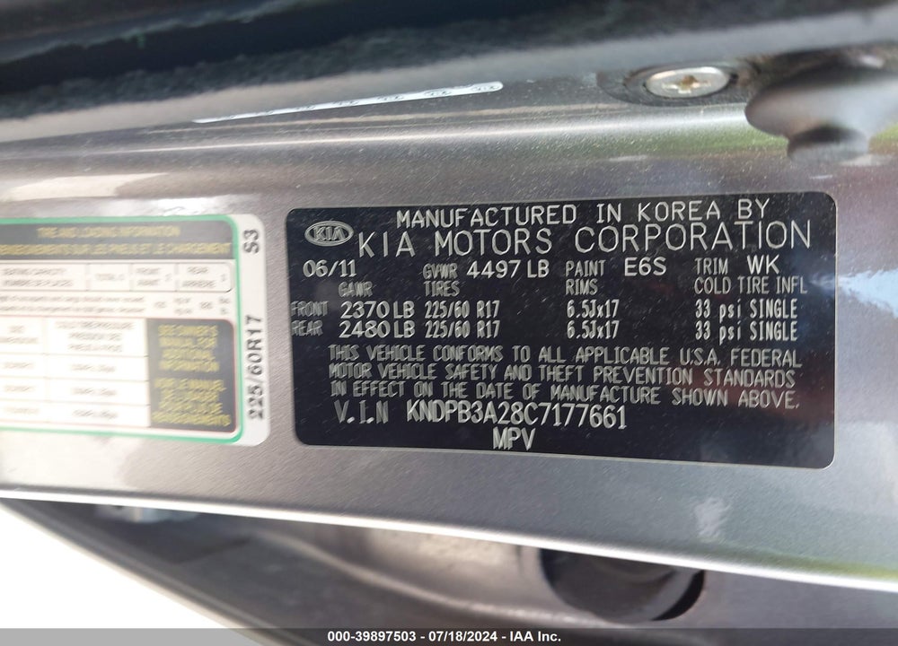 2012 KIA SPORTAGE LX VIN: KNDPB3A28C7177661