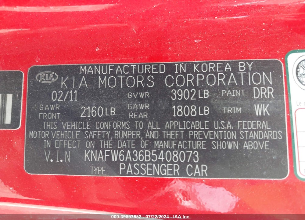2011 KIA FORTE KOUP SX VIN: KNAFW6A36B5408073