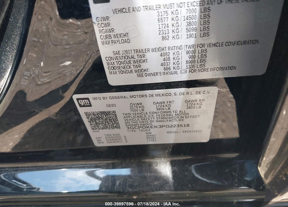 2023 CHEVROLET SILVERADO 1500 4WD SHORT BED LT WITH 2FL VIN: 3GCPDKEK3PG223518