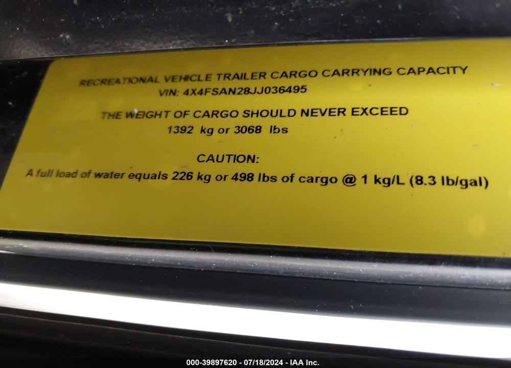 2018 FOREST RIVER SANDPIPER VIN: 4X4FSAN28JJ036495