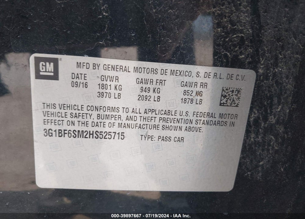 2017 CHEVROLET CRUZE VIN: 3G1BF6SM2HS525715