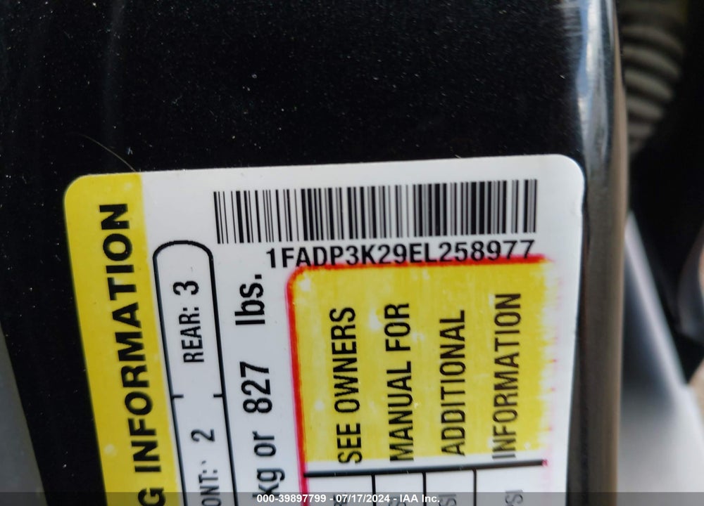 2014 FORD FOCUS SE VIN: 1FADP3K29EL258977