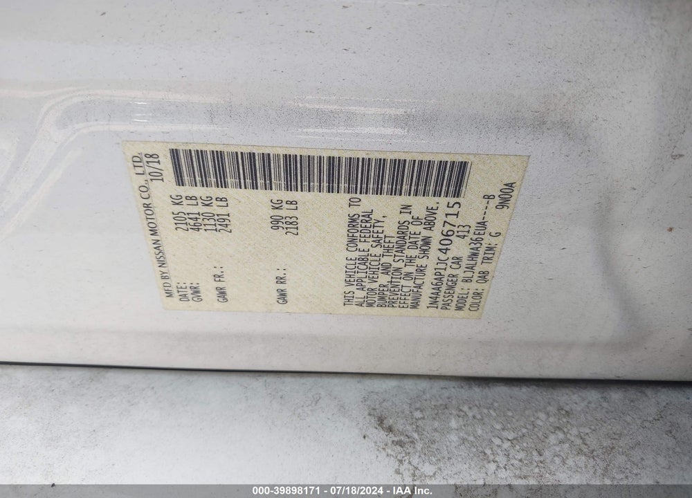 2018 NISSAN MAXIMA 3.5 PLATINUM VIN: 1N4AA6AP1JC406715