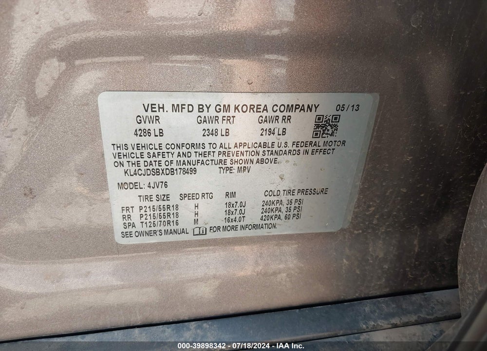 2013 BUICK ENCORE PREMIUM VIN: KL4CJDSBXDB178499