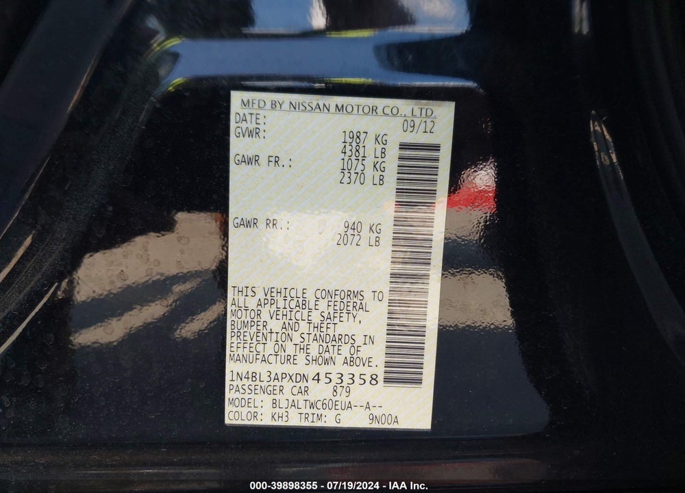 2013 NISSAN ALTIMA 3.5 SV VIN: 1N4BL3APXDN453358
