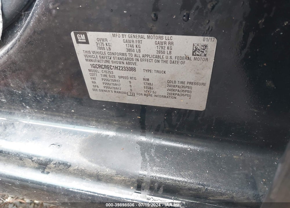 2017 CHEVROLET SILVERADO 1500 1LT VIN: 1GCRCREC1HZ233088