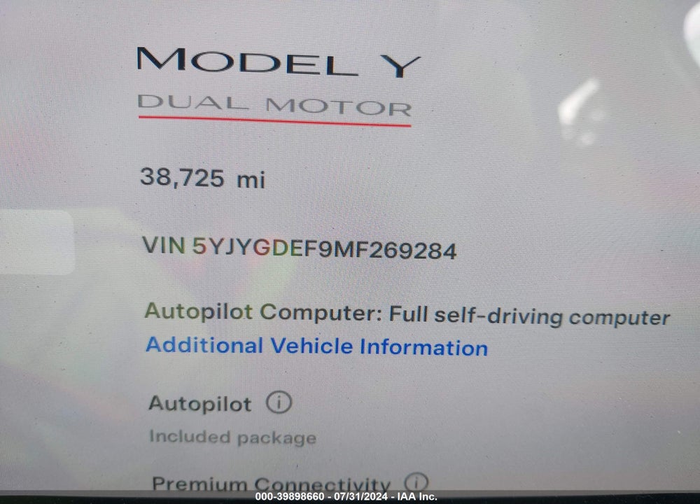 2021 TESLA MODEL Y PERFORMANCE DUAL MOTOR ALL-WHEEL DRIVE VIN: 5YJYGDEF9MF269284