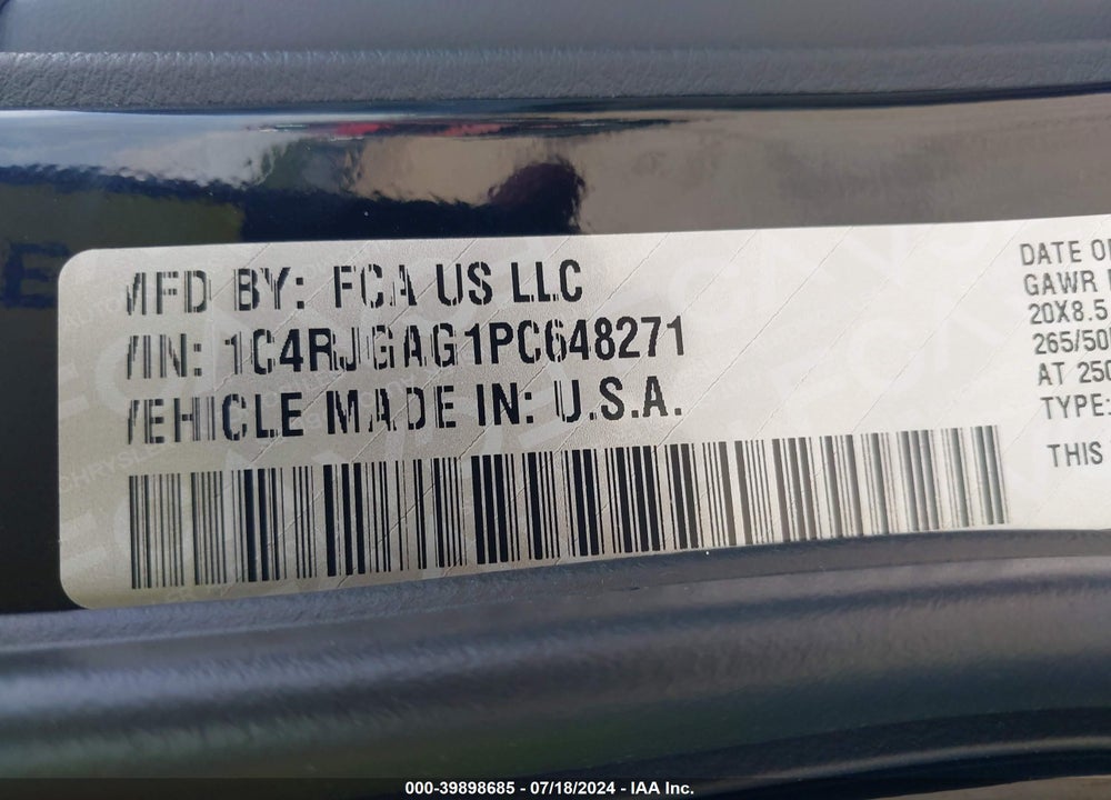 2023 JEEP GRAND CHEROKEE ALTITUDE 4X2 VIN: 1C4RJGAG1PC648271