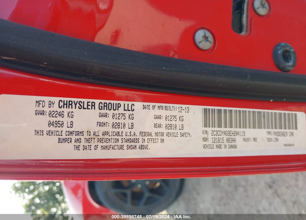 2014 DODGE CHALLENGER SXT VIN: 2C3CDYAG9EH204119