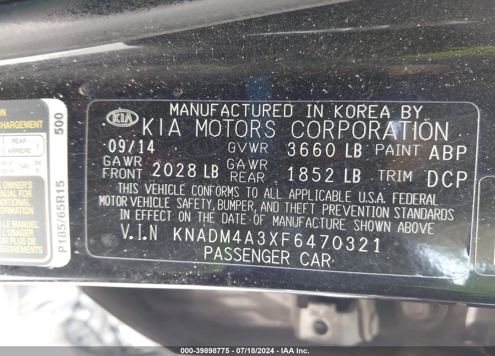 2015 KIA RIO LX VIN: KNADM4A3XF6470321