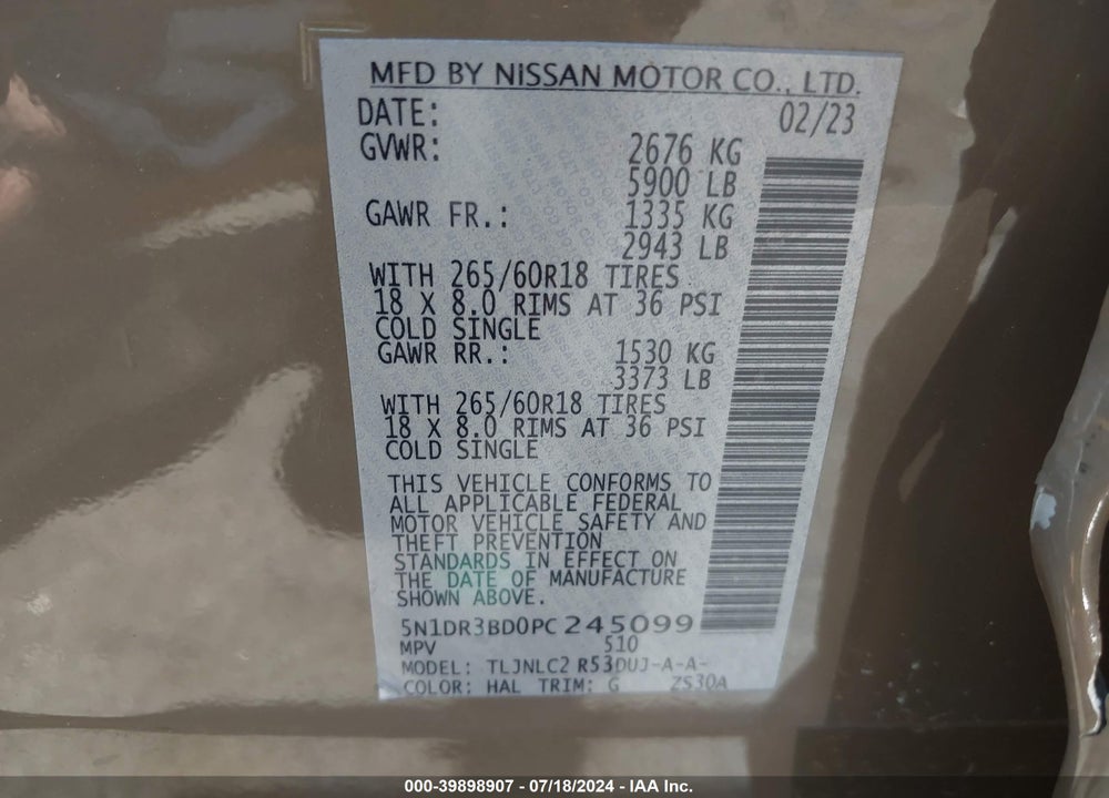 2023 NISSAN PATHFINDER ROCK CREEK 4WD VIN: 5N1DR3BD0PC245099