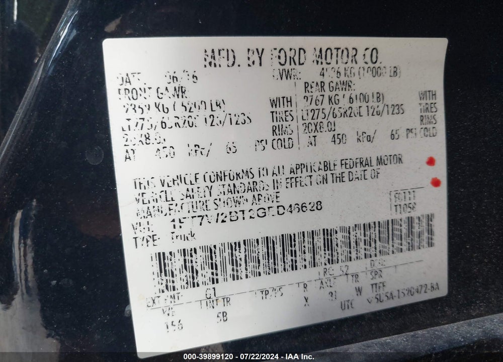 2016 FORD F-250 LARIAT VIN: 1FT7W2BT2GED46628