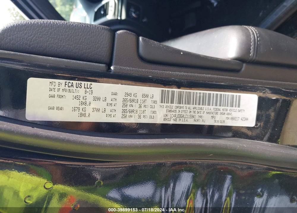 2020 JEEP GRAND CHEROKEE LIMITED 4X2 VIN: 1C4RJEBG0LC115941