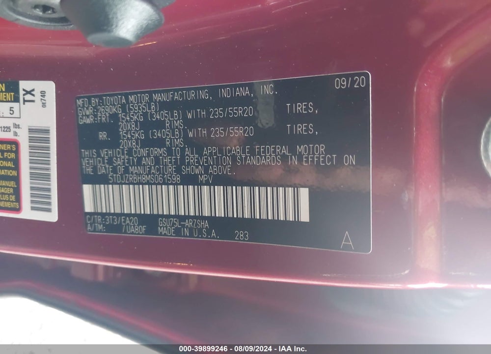 2021 TOYOTA HIGHLANDER XSE VIN: 5TDJZRBH8MS061598