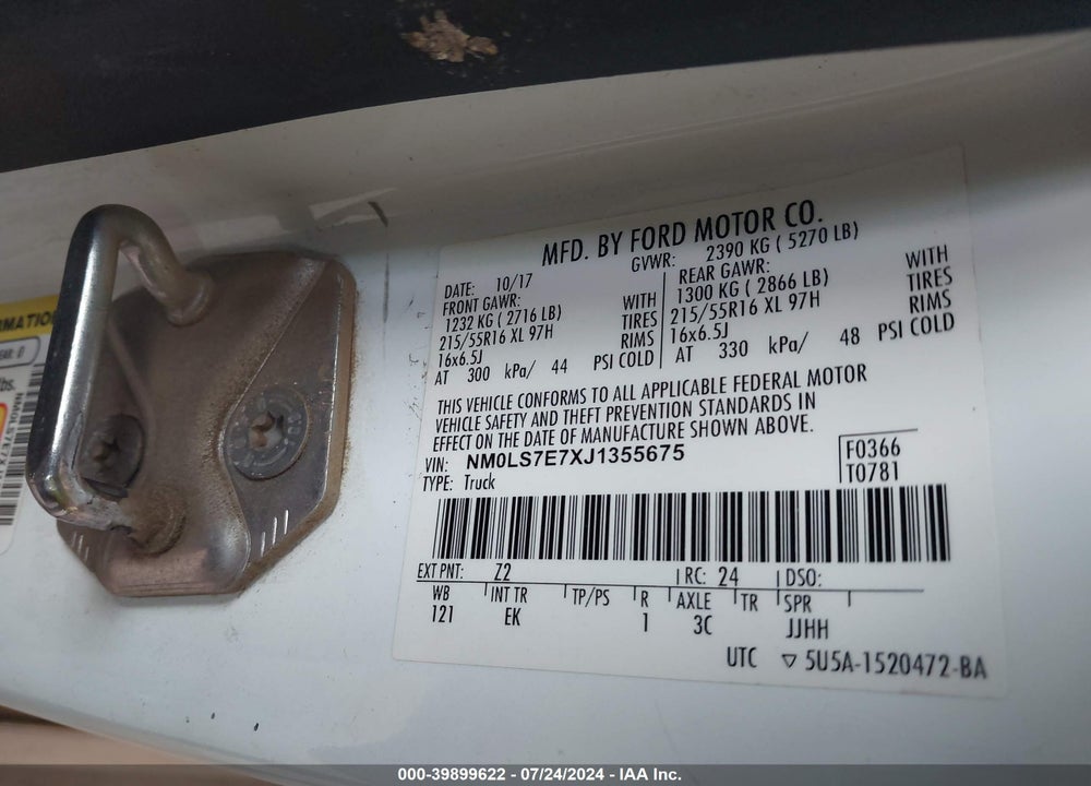 2018 FORD TRANSIT CONNECT XL VIN: NM0LS7E7XJ1355675