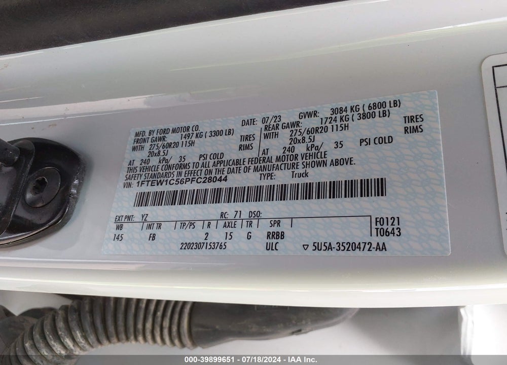 2023 FORD F-150 VIN: 1FTEW1C56PFC28044