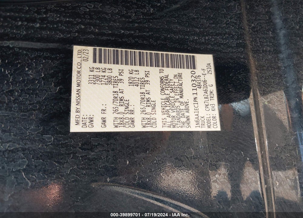 2023 NISSAN TITAN SV 4X4 VIN: 1N6AA1EC1PN110320