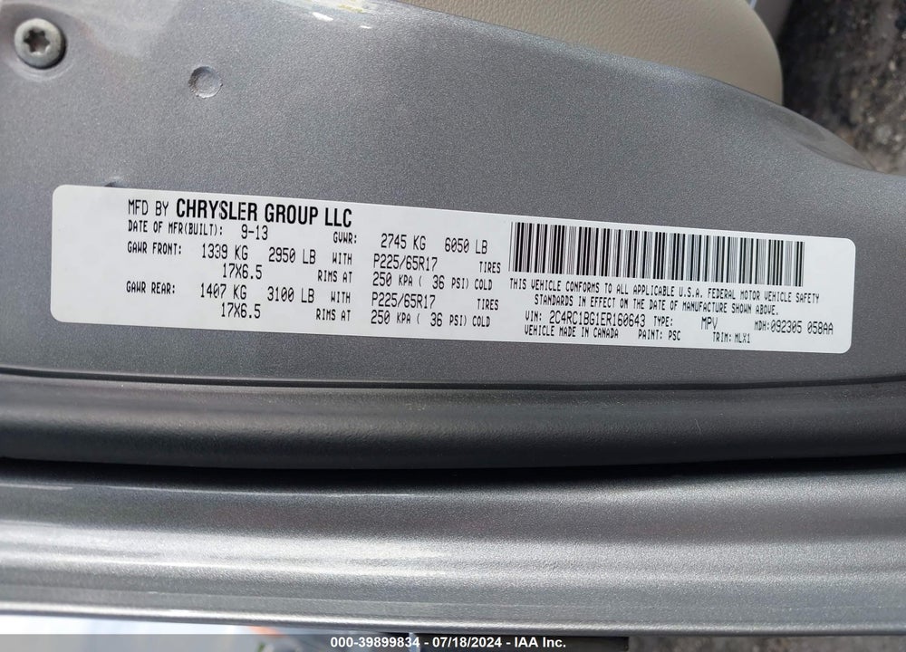 2014 CHRYSLER TOWN & COUNTRY TOURING VIN: 2C4RC1BG1ER160643