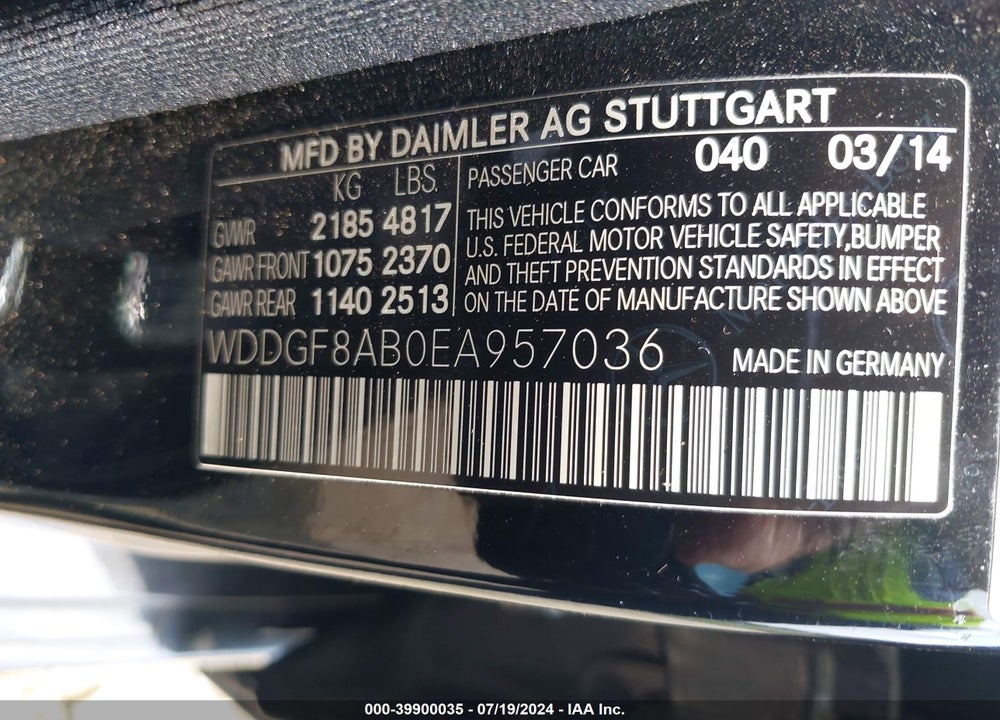 2014 MERCEDES-BENZ C 300 LUXURY 4MATIC/SPORT 4MATIC VIN: WDDGF8AB0EA957036